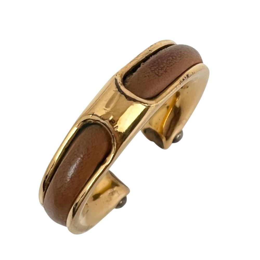 HERMES ring, leather, plated, brown and gold, for women.